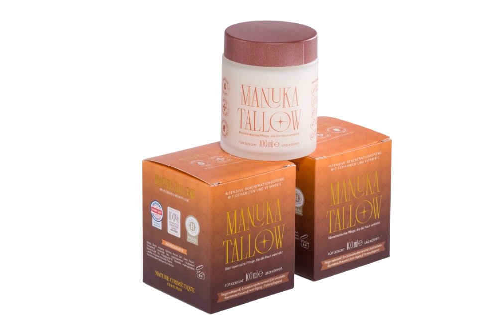 Manuka Tallow im Tigel und in der Verpackung